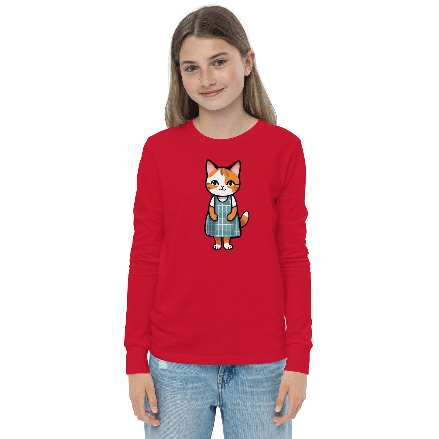 Cat in an Apron Dress Youth Long Sleeve Tee