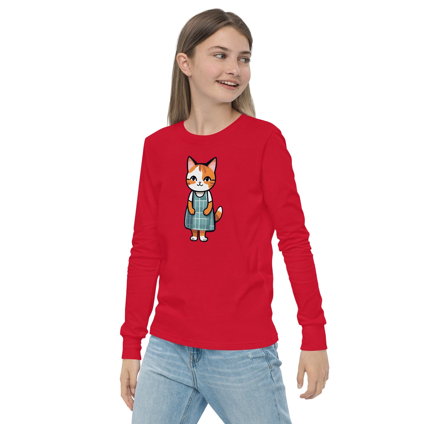 Cat in an Apron Dress Youth Long Sleeve Tee