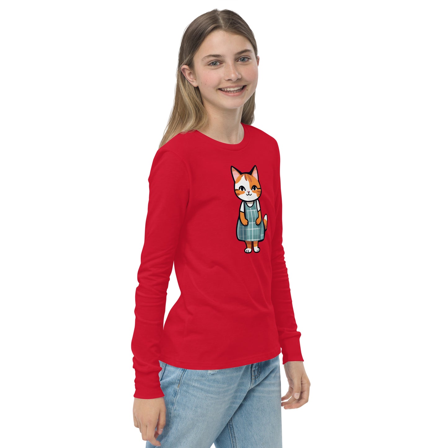 Cat in an Apron Dress Youth Long Sleeve Tee