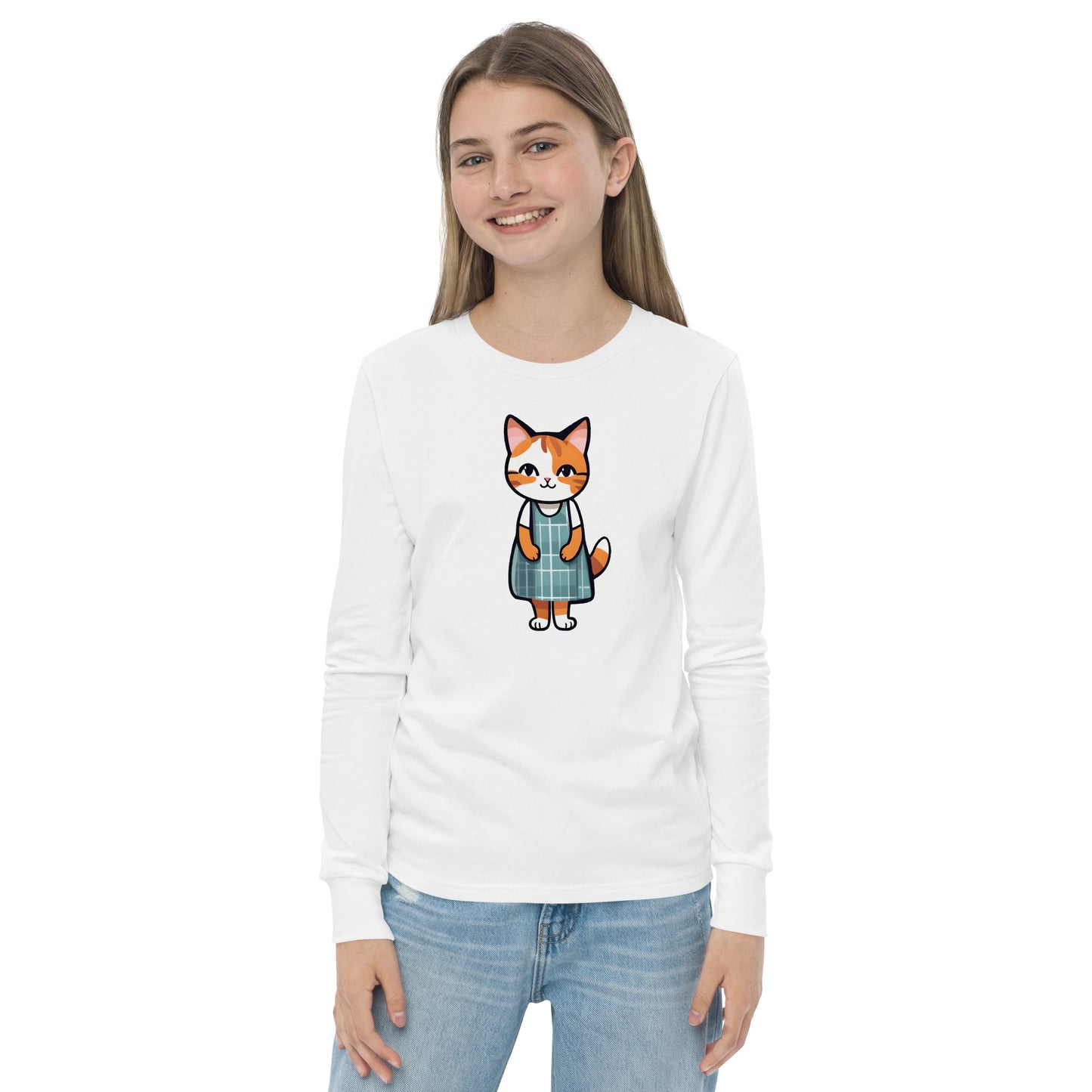 Cat in an Apron Dress Youth Long Sleeve Tee