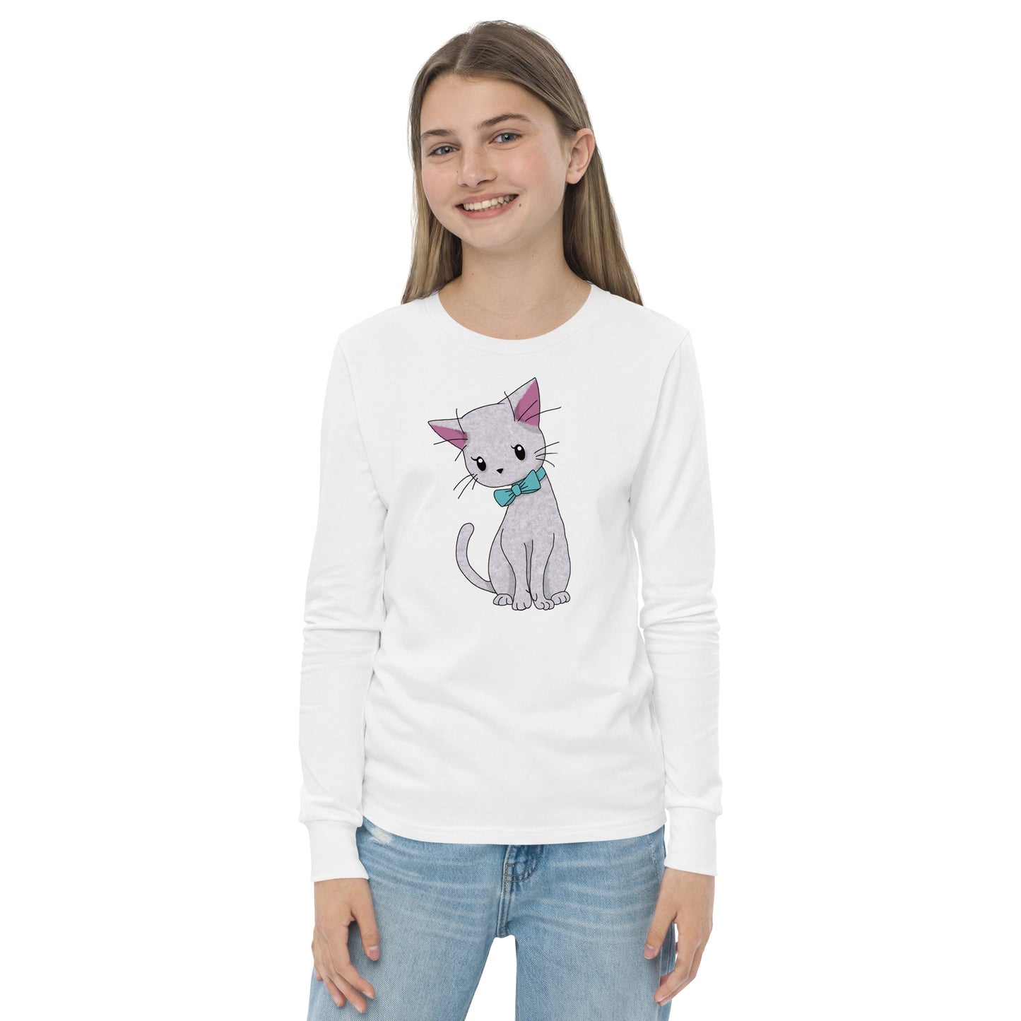 Cat with Bow Tie Youth Long Sleeve Tee