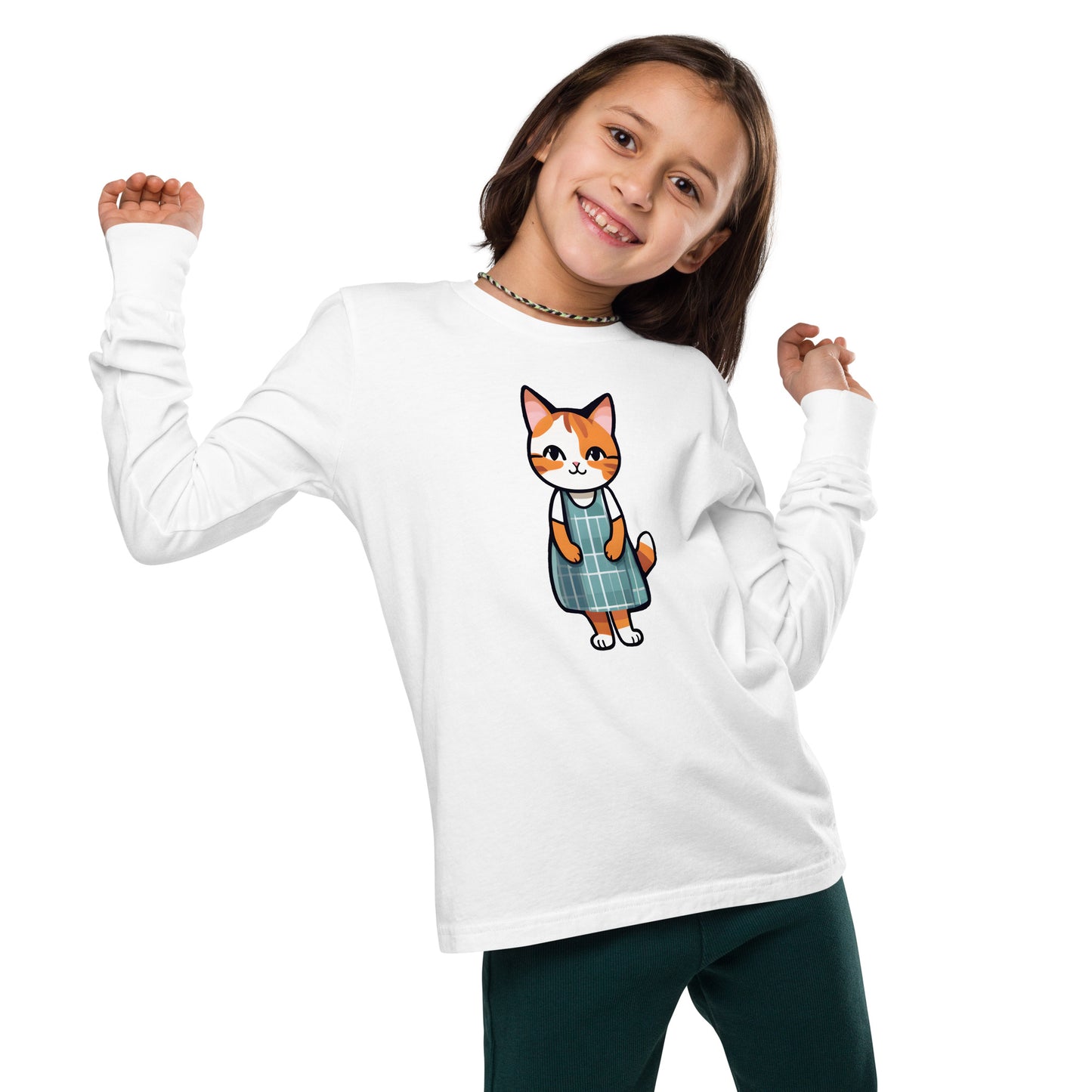 Cat in an Apron Dress Youth Long Sleeve Tee