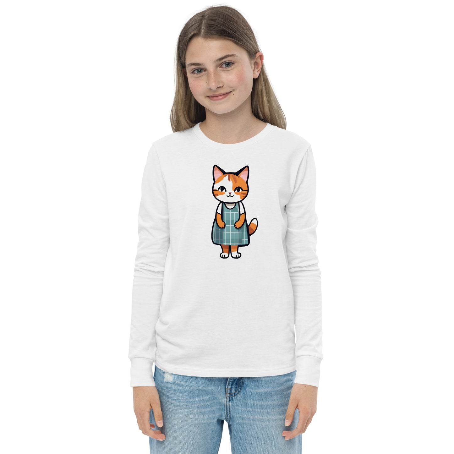 Cat in an Apron Dress Youth Long Sleeve Tee