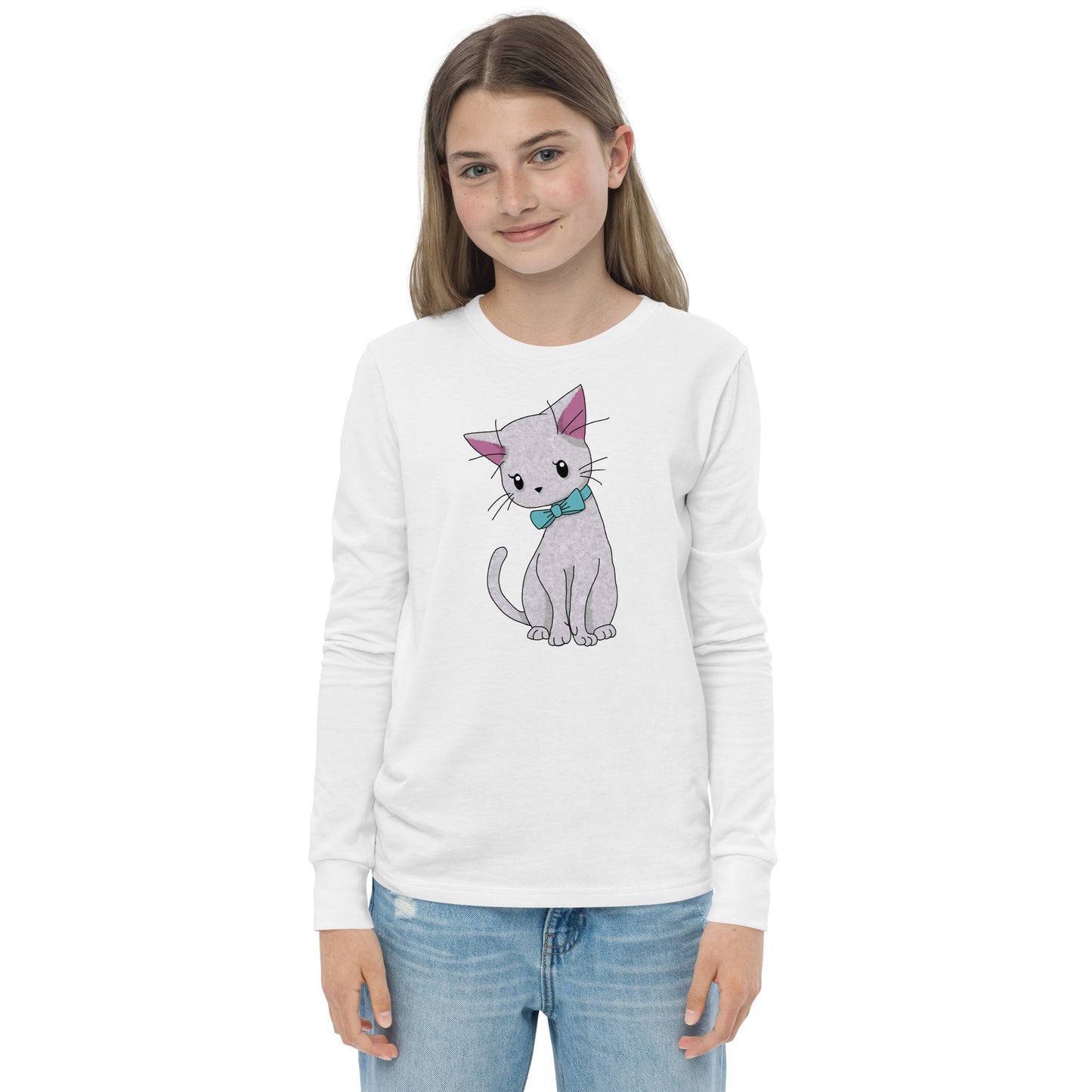 Cat with Bow Tie Youth Long Sleeve Tee