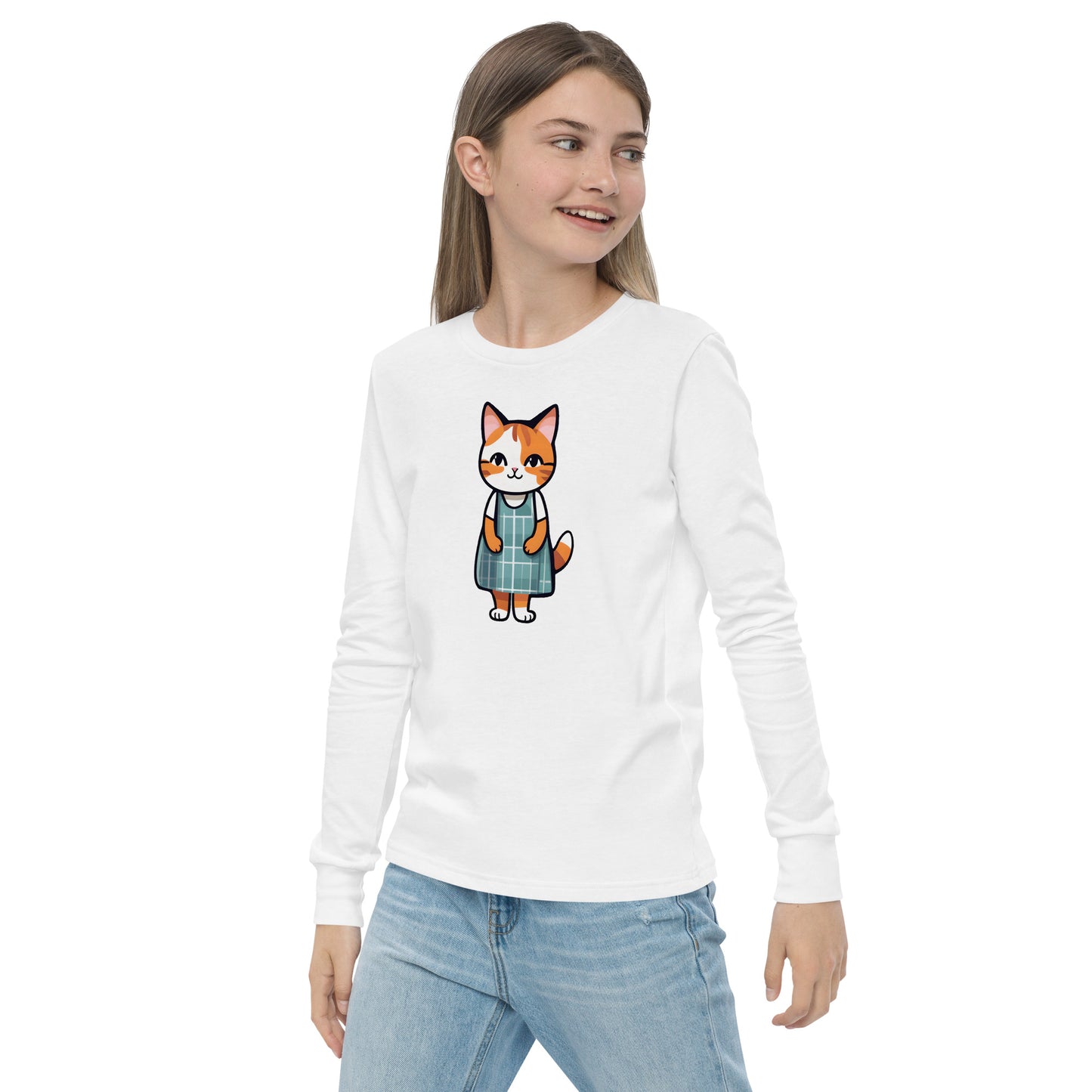 Cat in an Apron Dress Youth Long Sleeve Tee