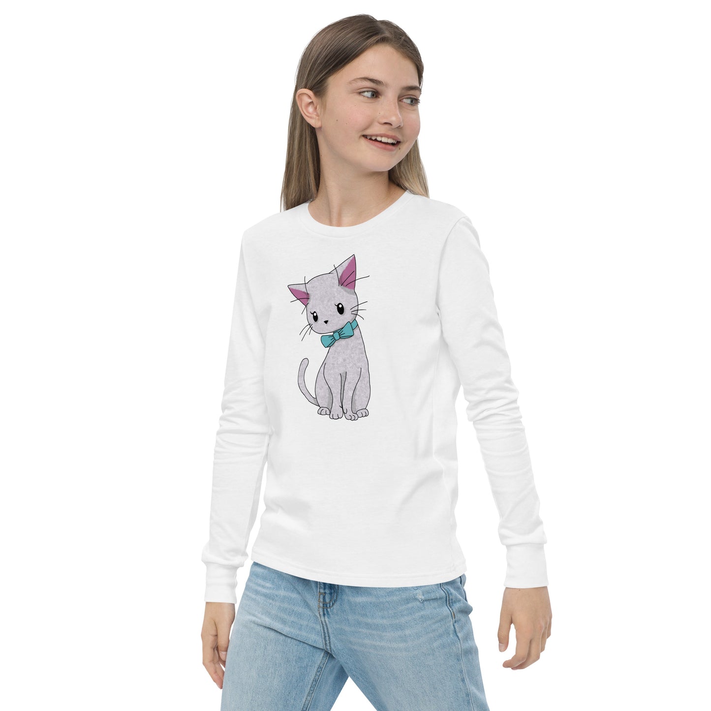 Cat with Bow Tie Youth Long Sleeve Tee