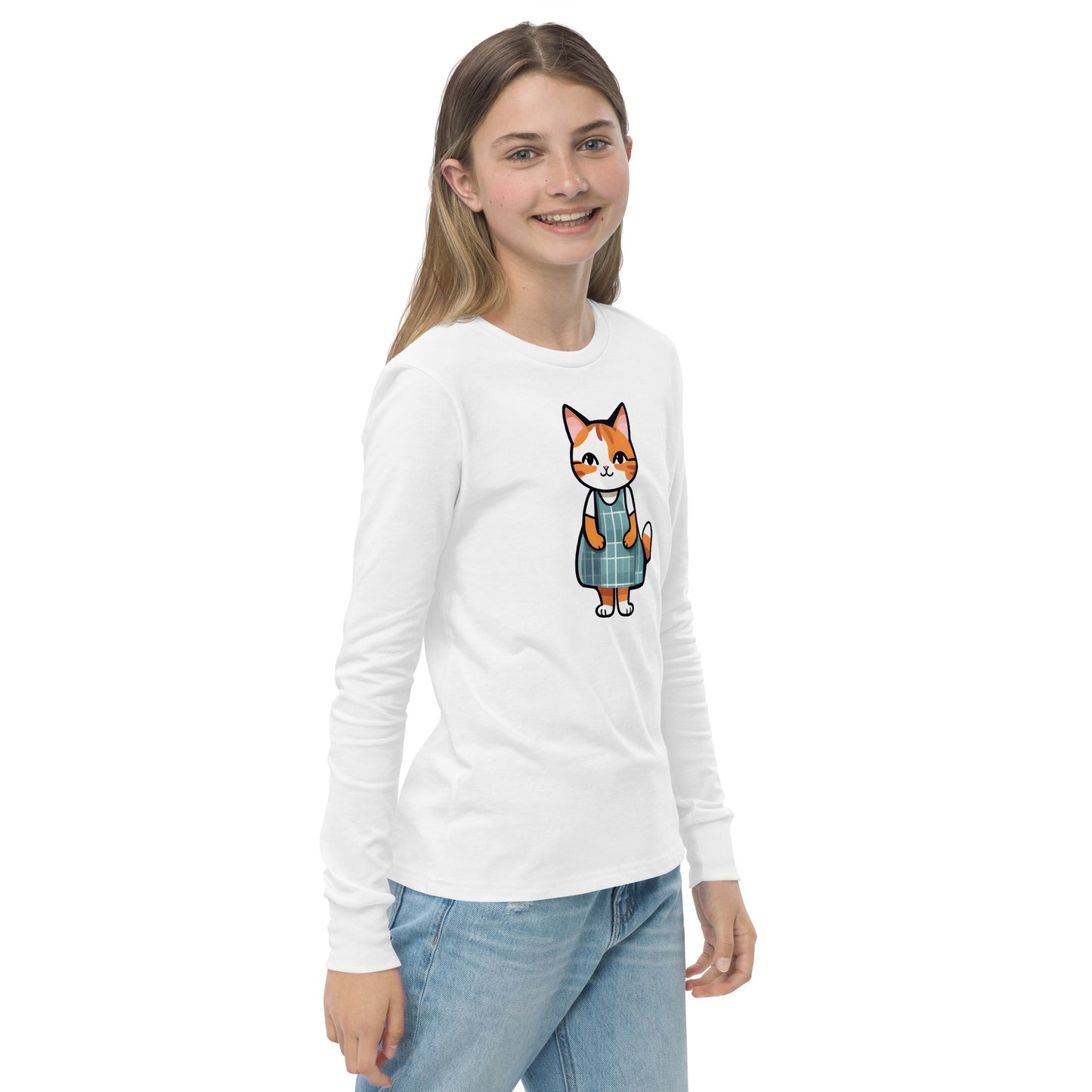 Cat in an Apron Dress Youth Long Sleeve Tee