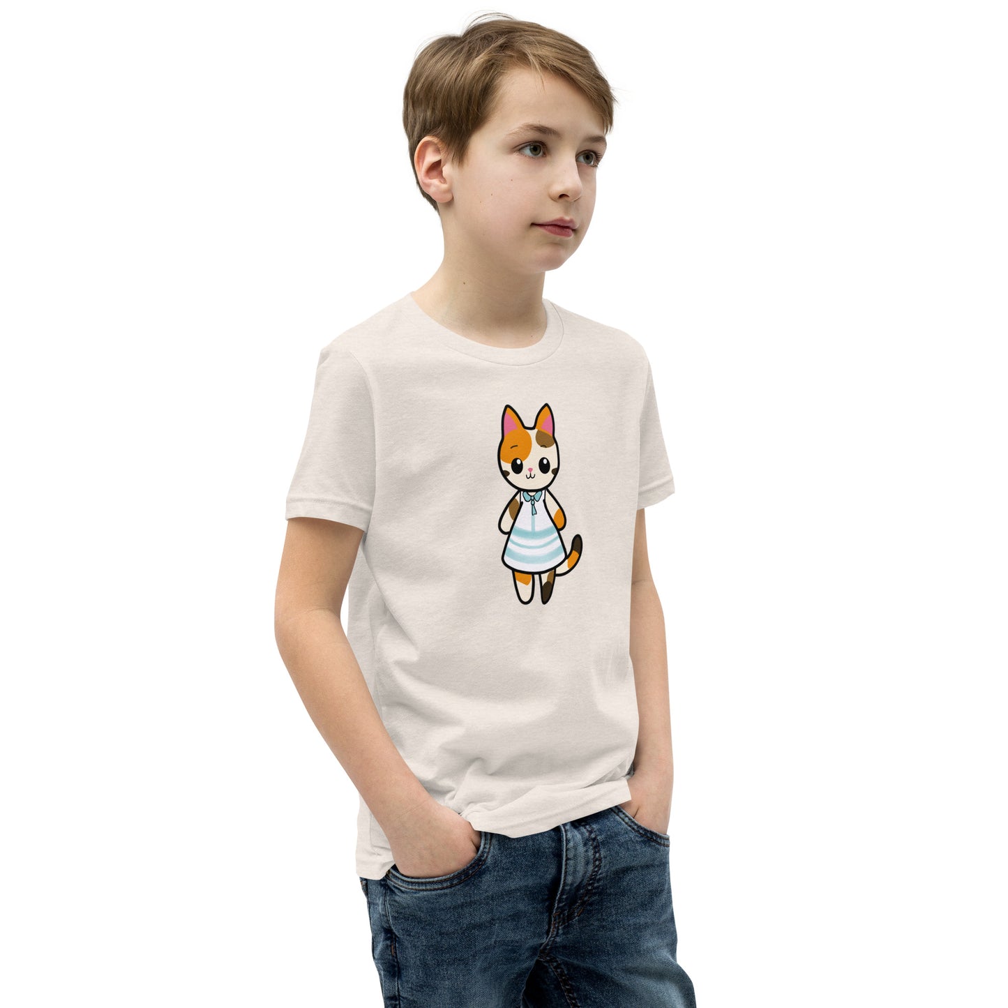 Calico Cat in Sun Dress Youth Short Sleeve T-Shirt