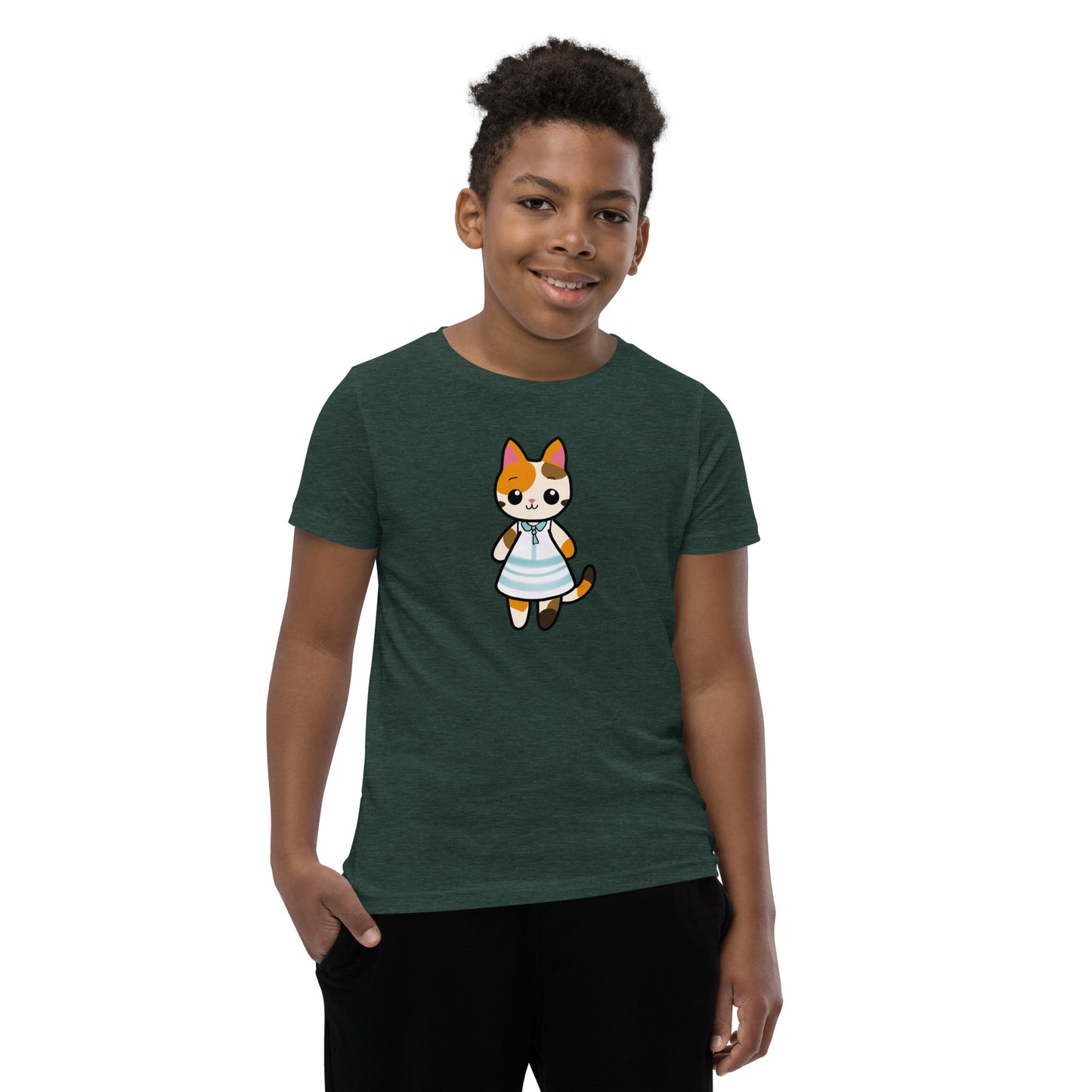 Calico Cat in Sun Dress Youth Short Sleeve T-Shirt