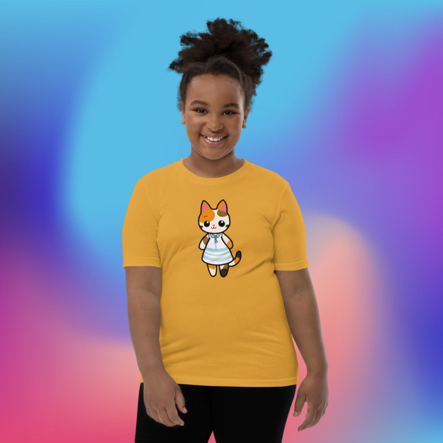 Calico Cat in Sun Dress Youth Short Sleeve T-Shirt