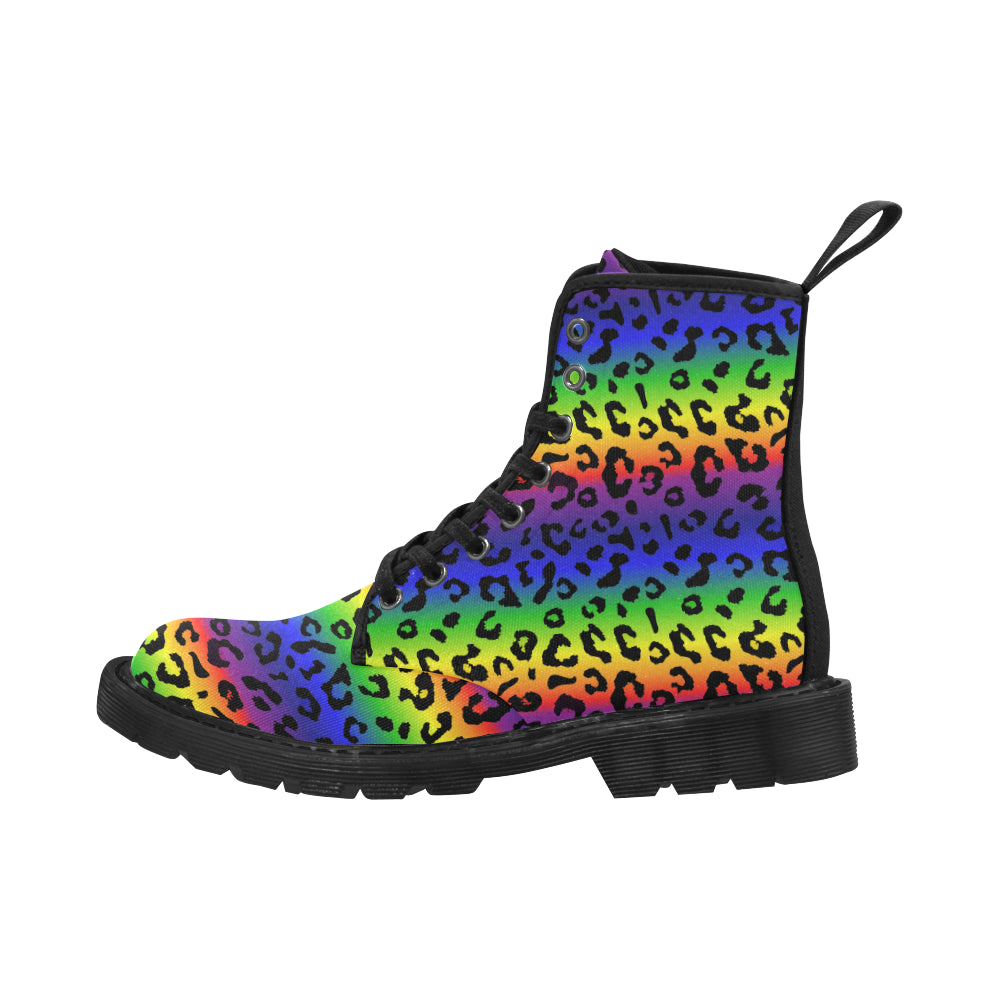 Rainbow Leopard Print Women's Canvas Boots