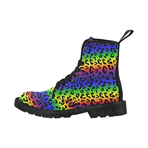 Women's Rainbow Leopard Print Canvas Boots
