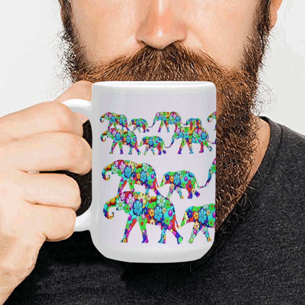 Colorful Elephants 15 Oz Ceramic Mug Ceramic Mug (15 OZ) (Made In USA)