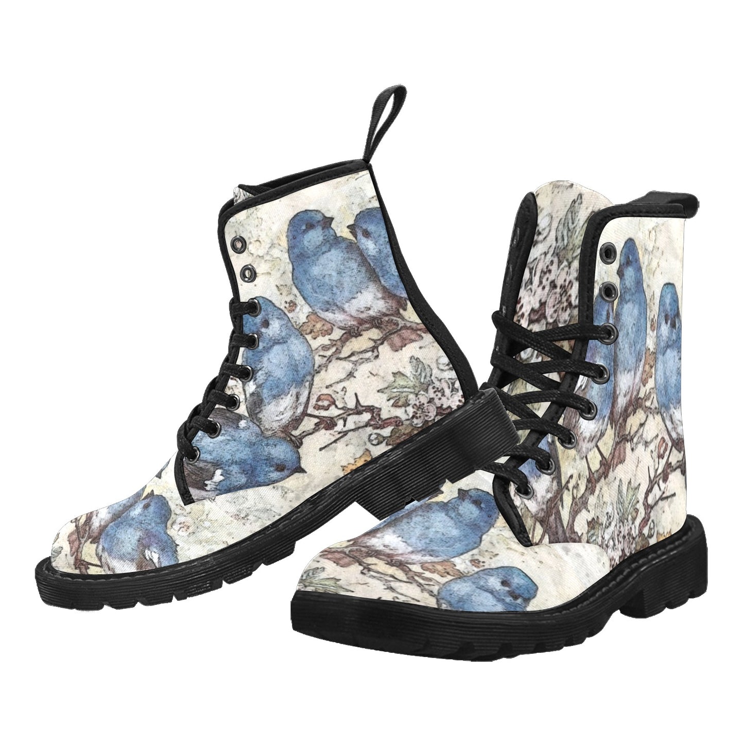 Blue Birds and Blossoms Women's Canvas Boots