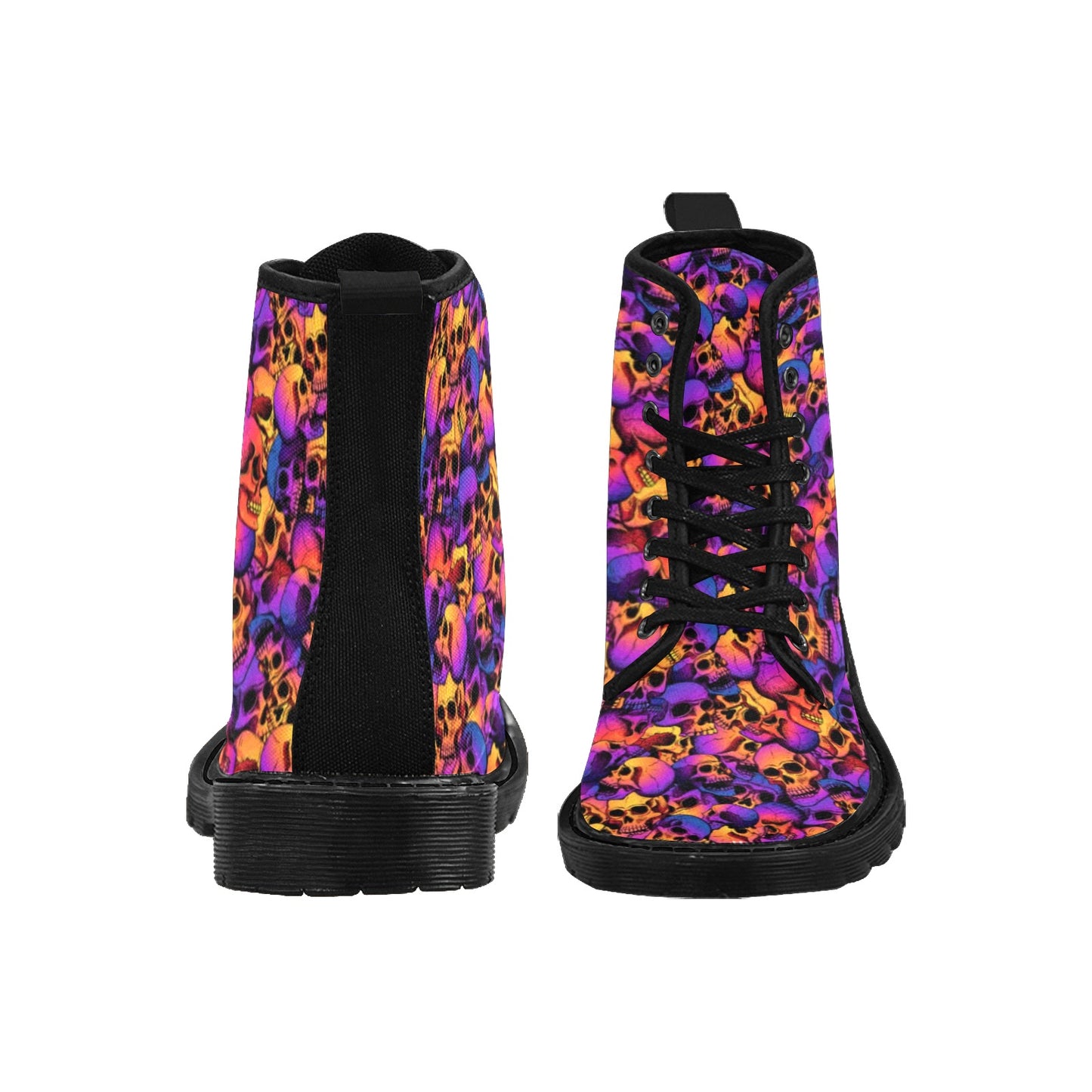 Vibrant Skulls Women's Lace Up Canvas Boots