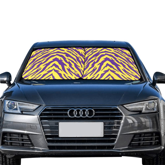 Purple and Gold Tiger Stripe Auto Sun Shade (28" x 28") (Small) (Two Pieces)