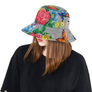 Colorful Butterflies and Flowers Bucket Hat