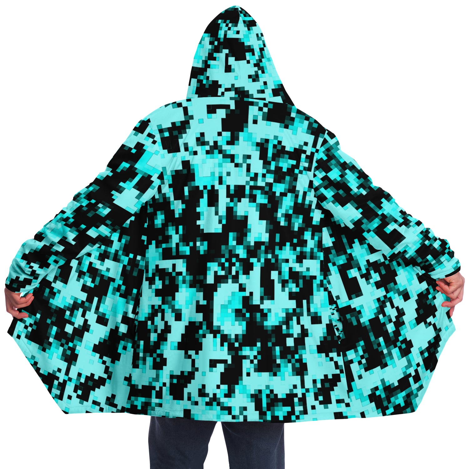 Digital Aqua Camouflage Hooded Cloak