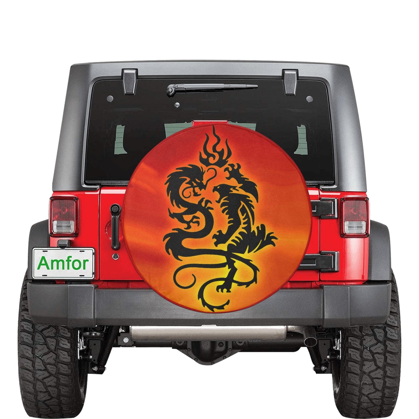 Tribal Tiger and Dragon Spare Tire Cover (Large) (17")