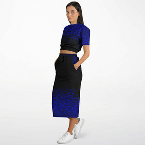 Blue Speckles Short Sleeve Crop Top and Skirt Outfit