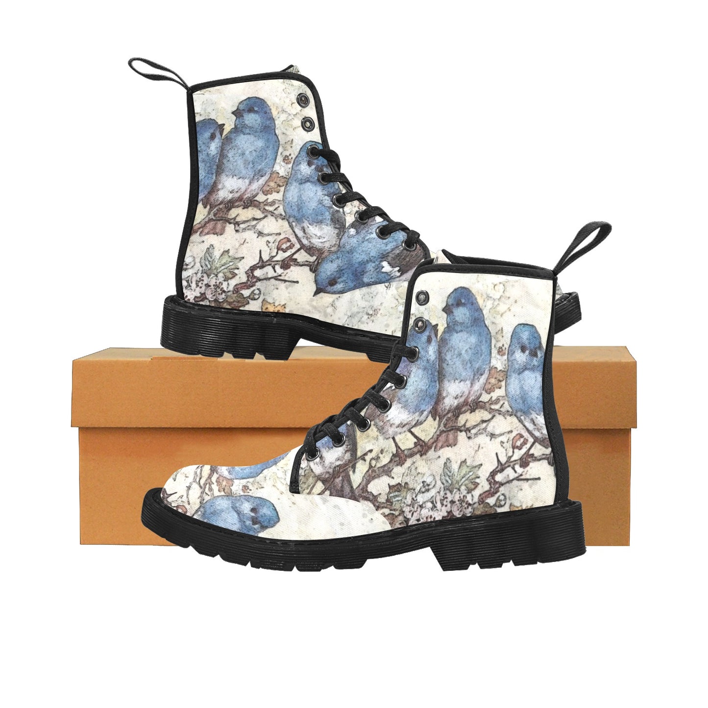 Blue Birds and Blossoms Women's Canvas Boots