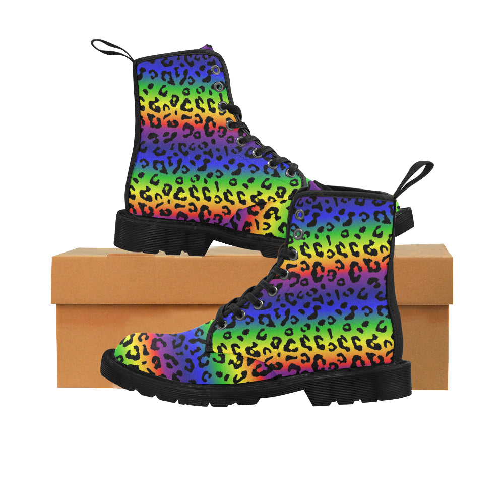 Rainbow Leopard Print Women's Canvas Boots