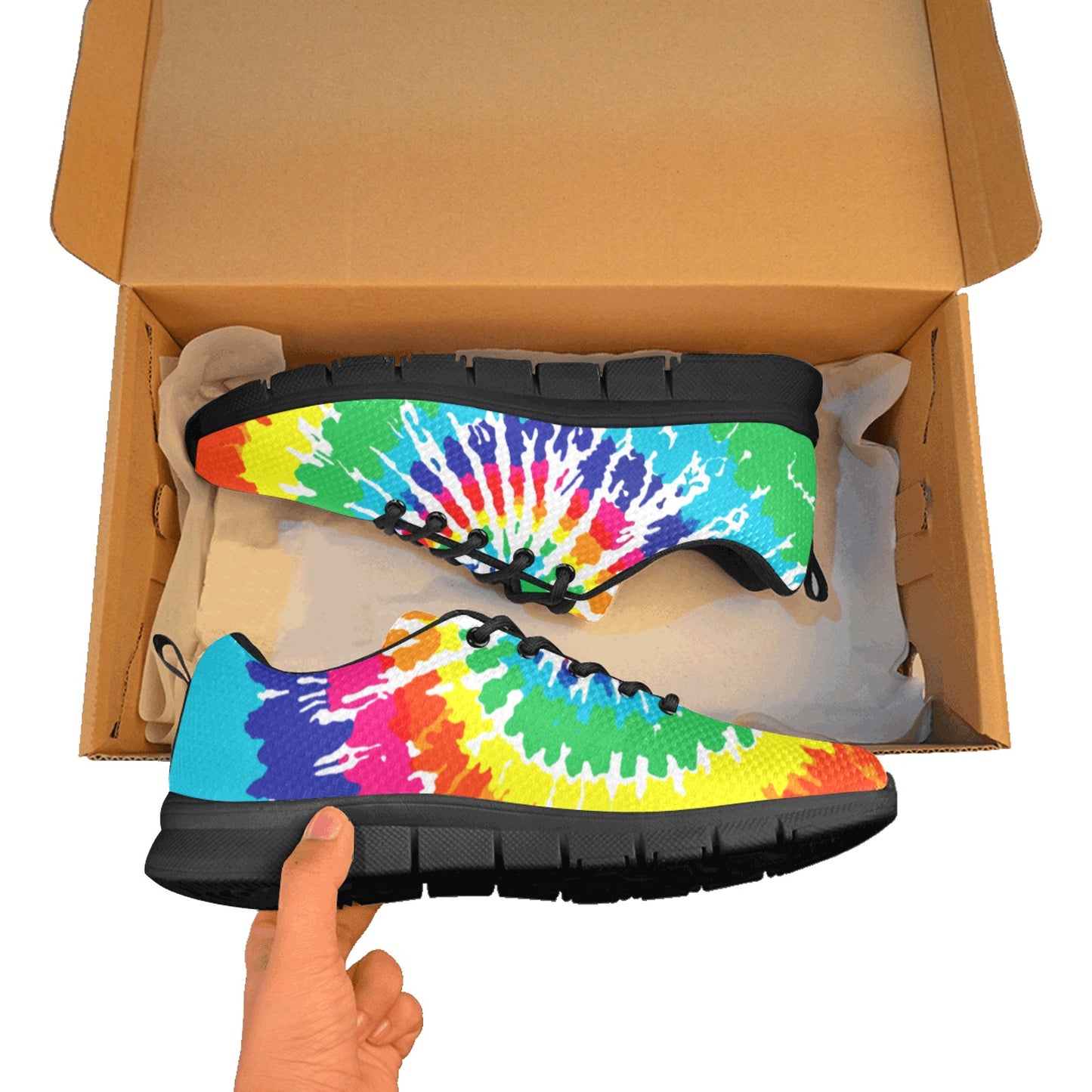 Bright Rainbow Tie Dye Women's Sneakers Black