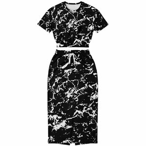 Black Water Camo Short Sleeve Crop Top and Skirt Outfit