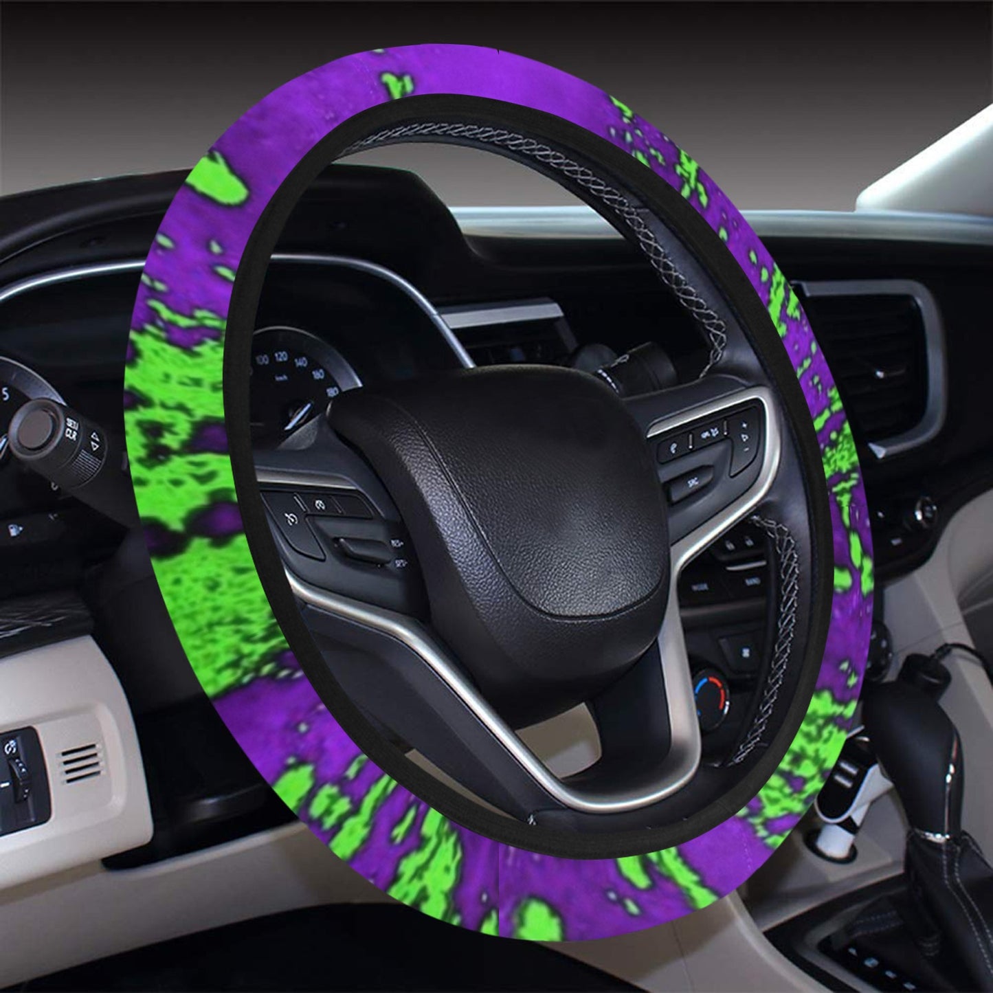 Neon Green Splash Steering Wheel Cover with Elastic Edge