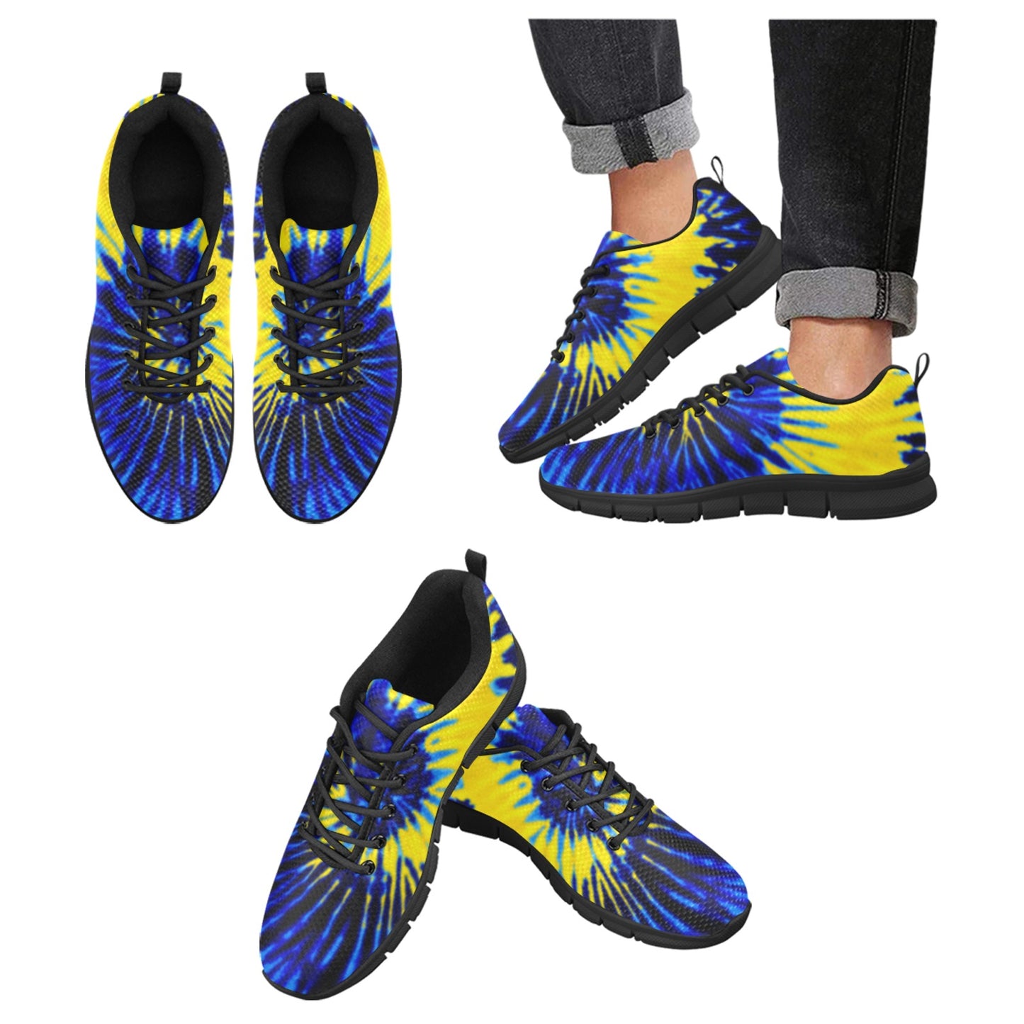 Royal Blue and Yellow Tie Dye Swirl Women's Breathable Sneakers