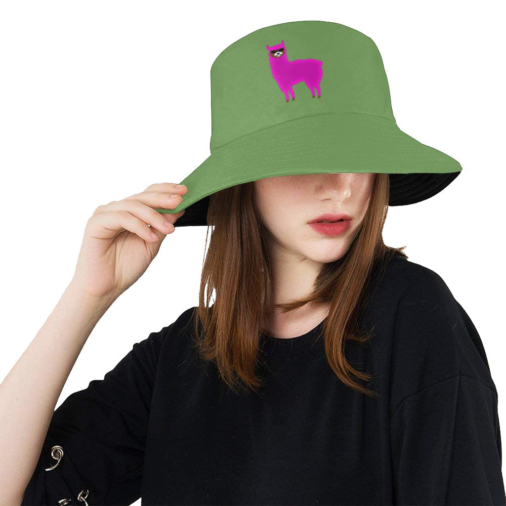 Llama Security Green Printed Bucket Hat