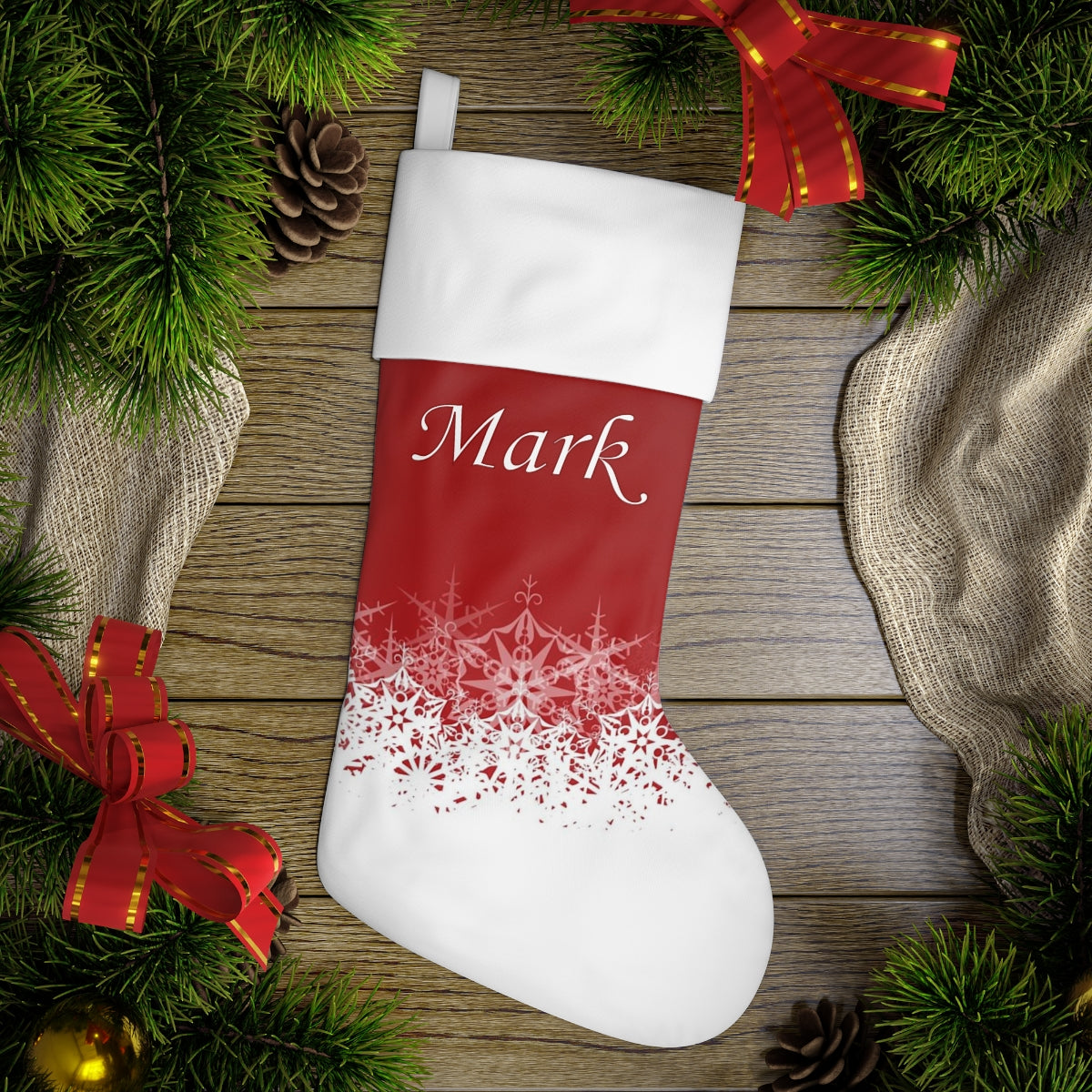 Red and White Snowflakes Holiday Stocking