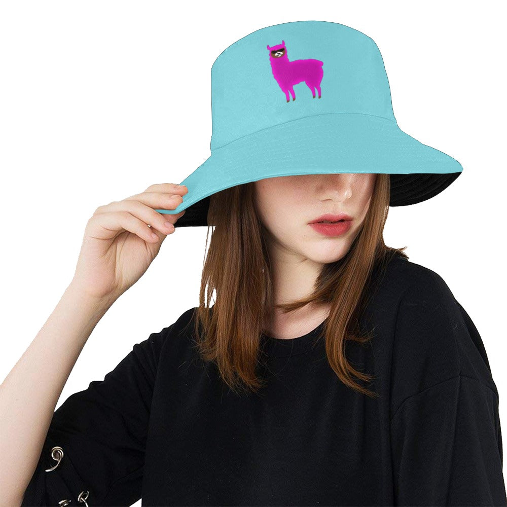 Llama Security Blue Printed Bucket Hat