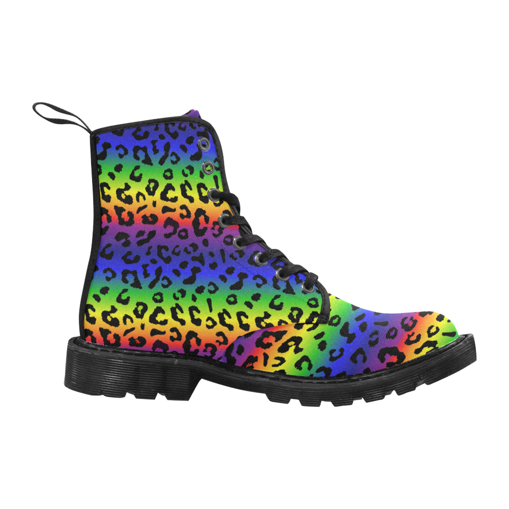 Rainbow Leopard Print Women's Canvas Boots