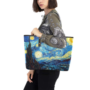Starry Night PU Leather Tote Bag