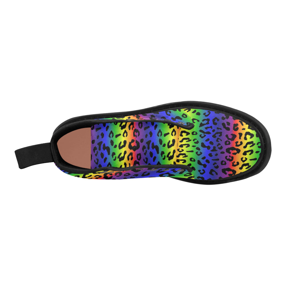 Rainbow Leopard Print Women's Canvas Boots