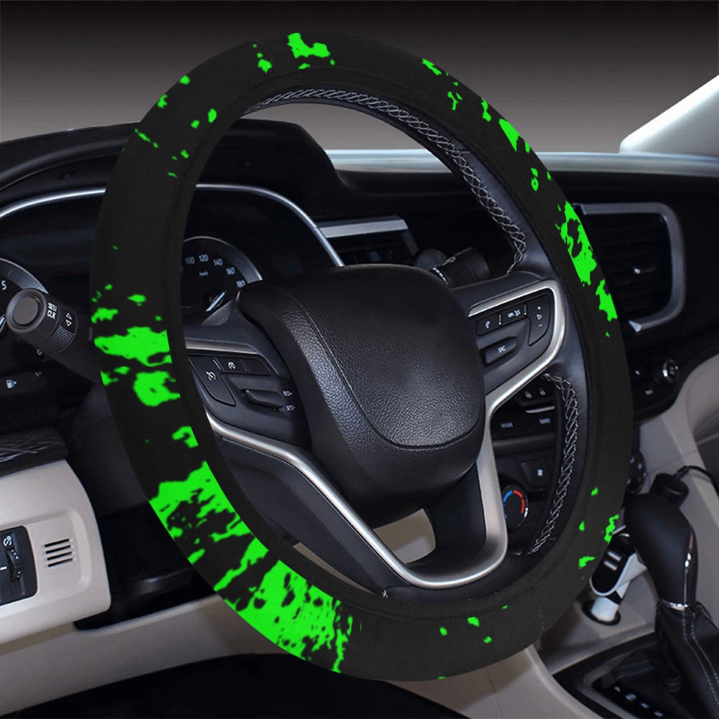 Neon Green Spray Steering Wheel Cover with Elastic Edge