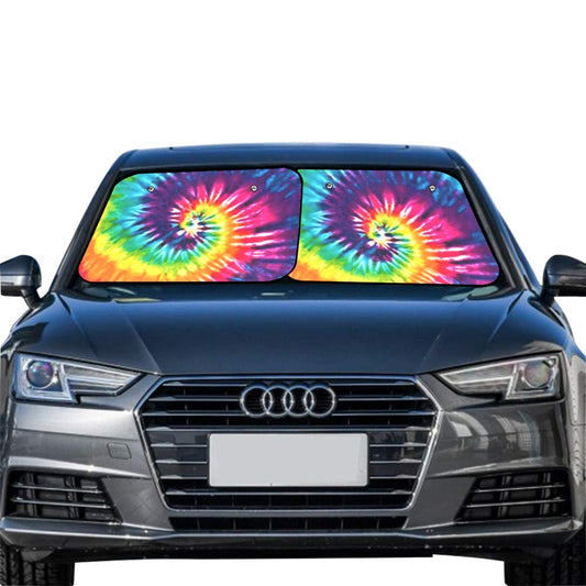 Rainbow Tie Dye Car Sun Shade (28" x 28") (Small) (Two Pieces)