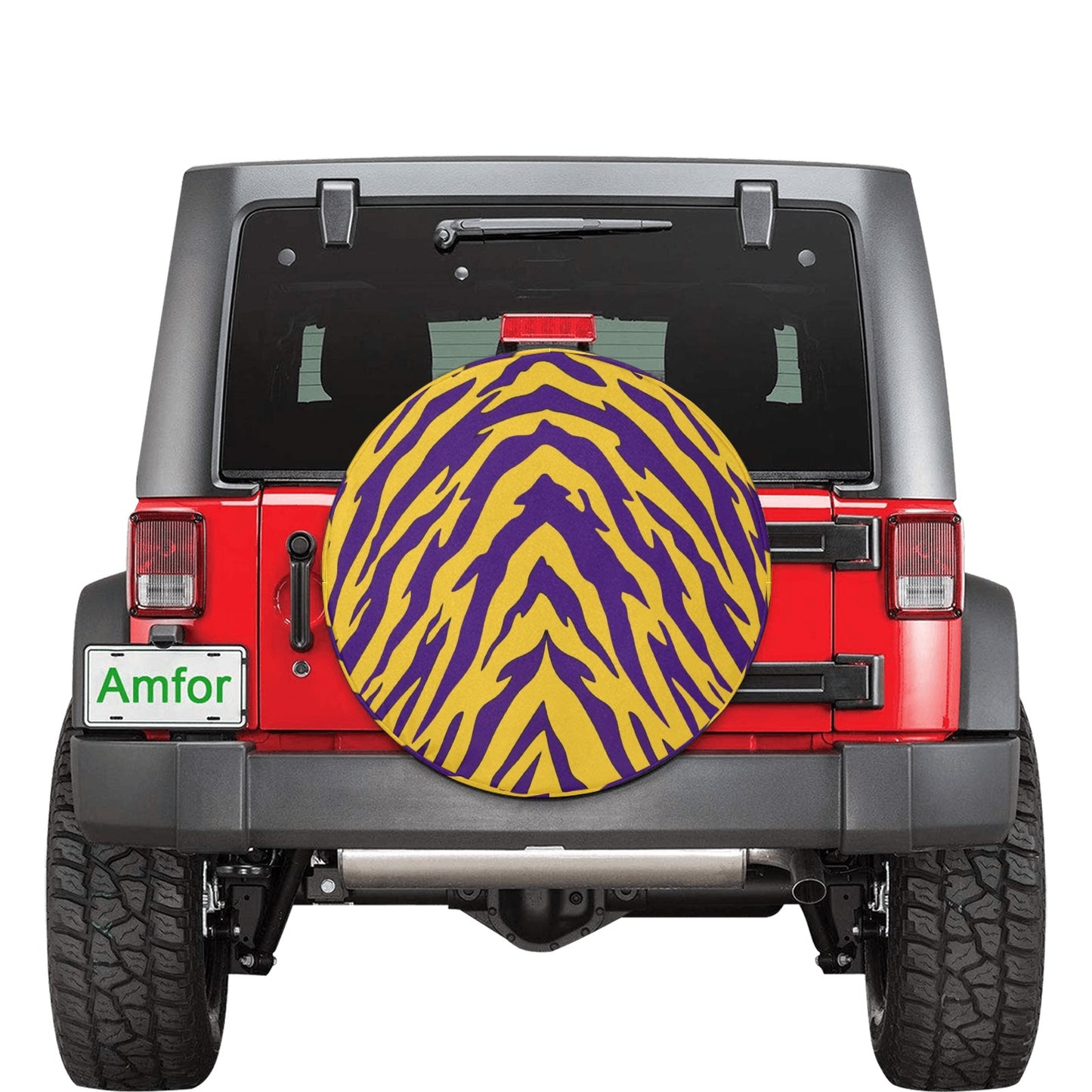 Purple and Gold Tiger Stripe Spare Tire Cover (Small) (15")