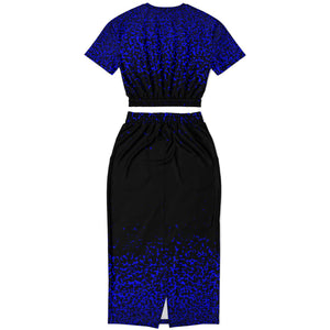 Blue Speckles Short Sleeve Crop Top and Skirt Outfit