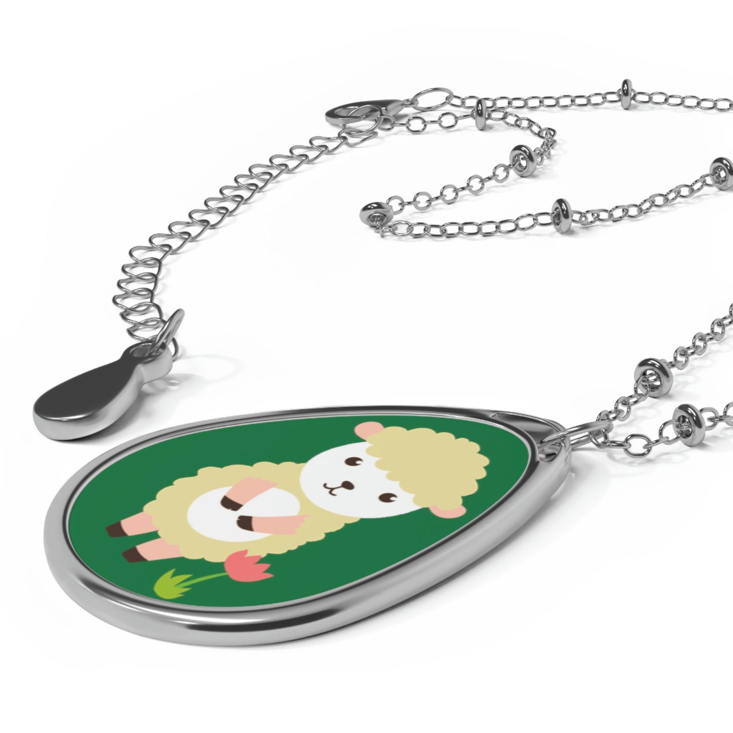 Cute Little Lamb Oval Necklace