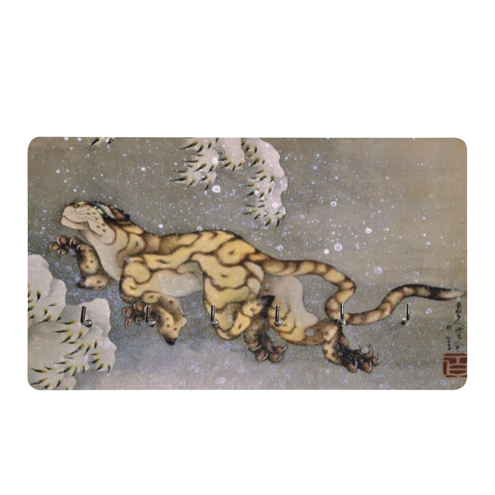 Old Tiger in the Snow by Hokusai Wall Mounted Decor Key Holder