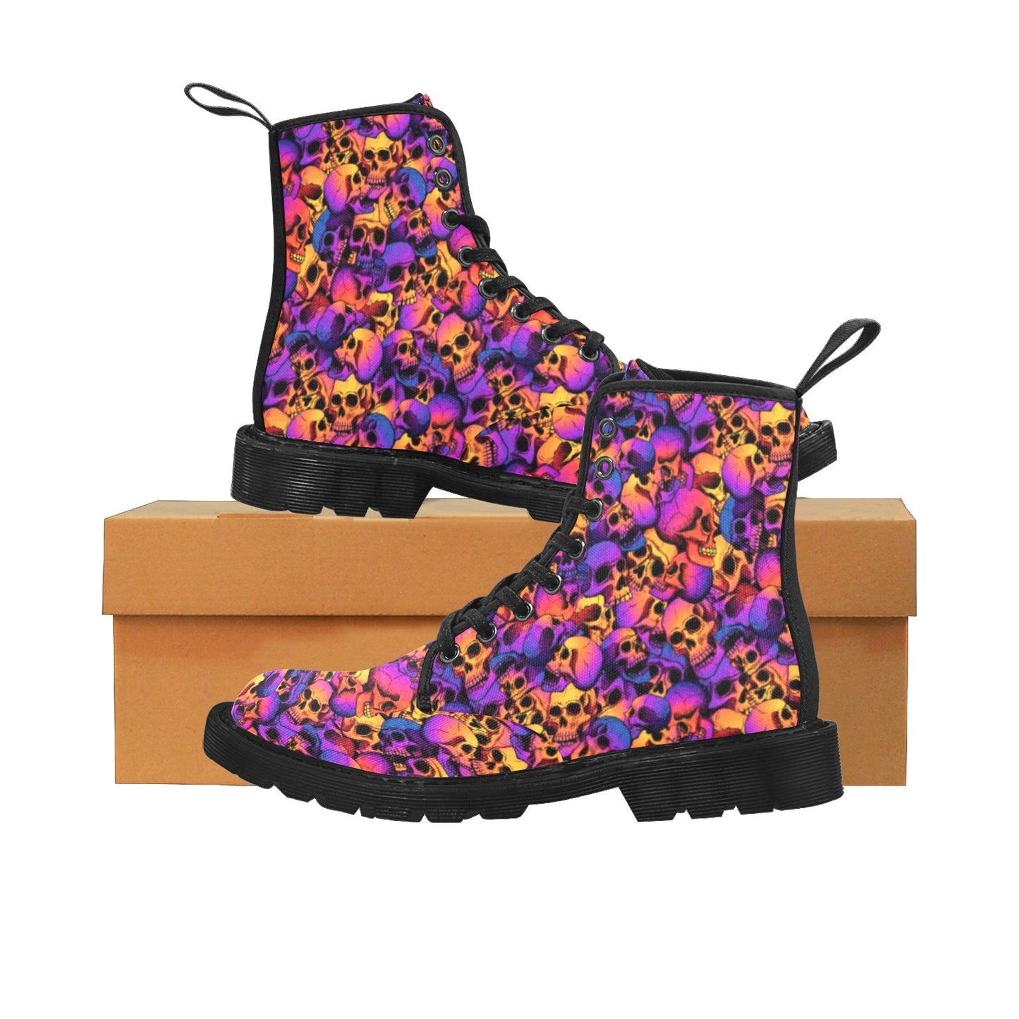 Vibrant Skulls Women's Lace Up Canvas Boots