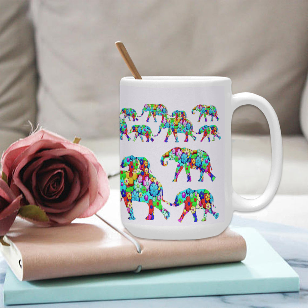 Colorful Elephants 15 Oz Ceramic Mug Ceramic Mug (15 OZ) (Made In USA)