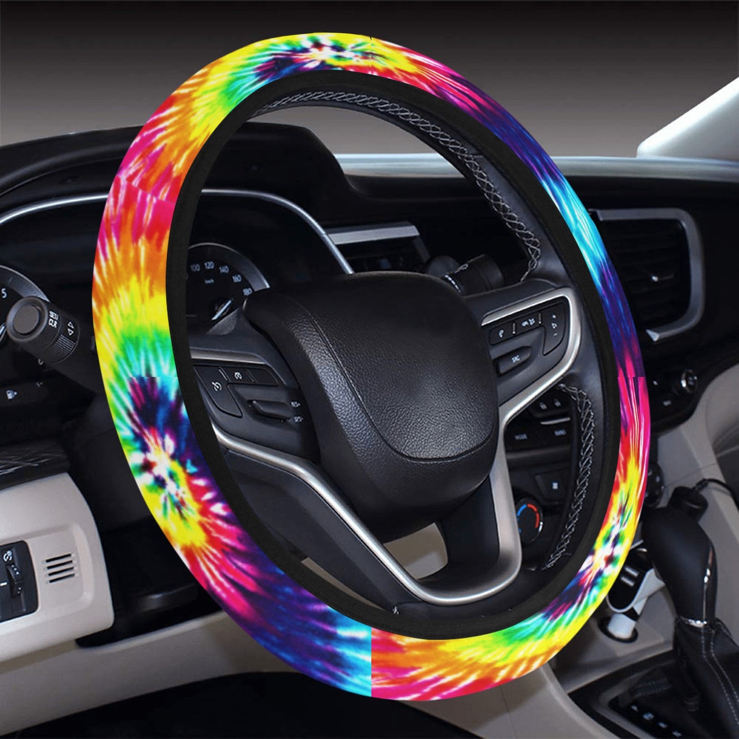 Rainbow Tie Dye Swirl Steering Wheel Cover with Elastic Edge