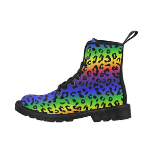 Men's Rainbow Leopard Print Canvas Boots