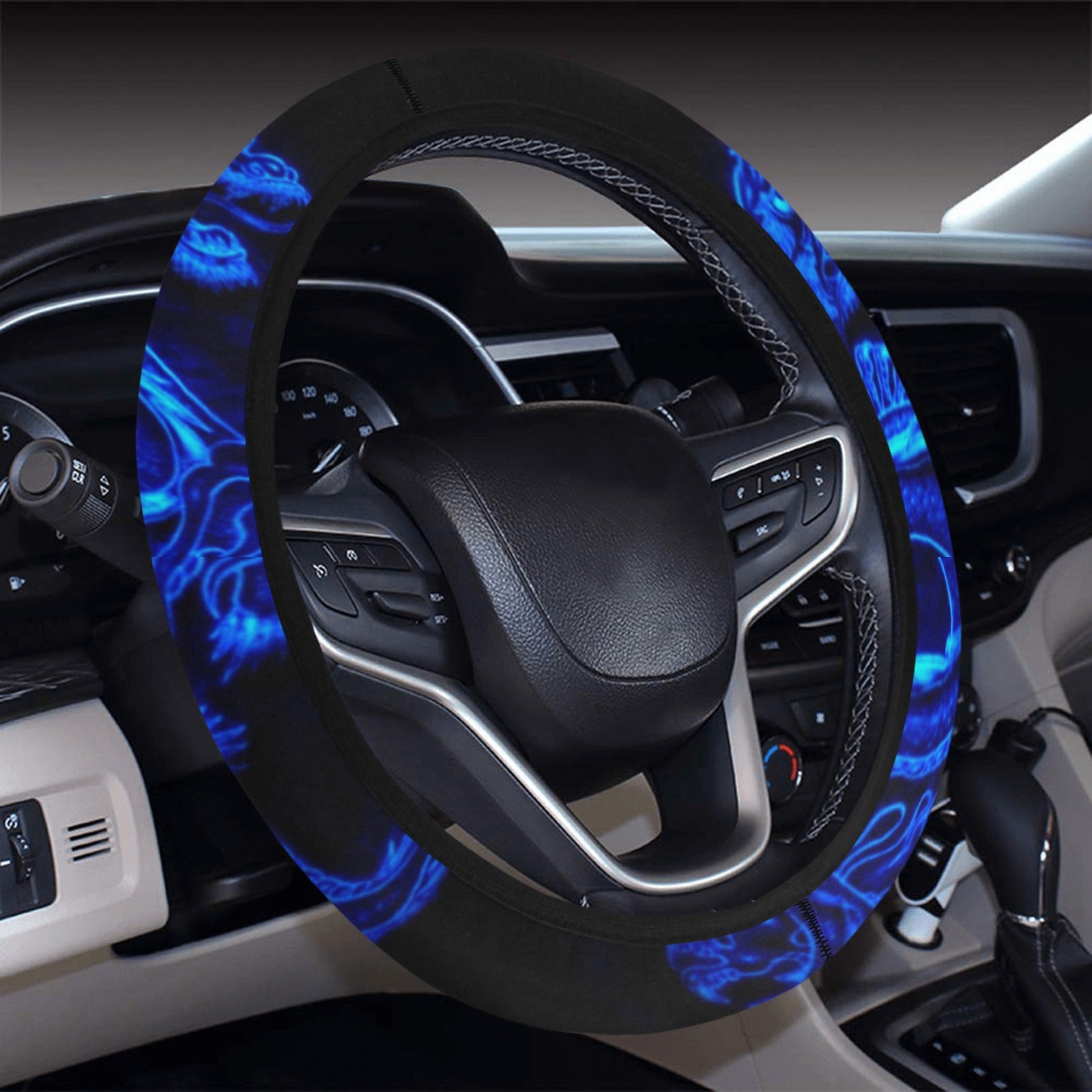 Blue Fire Dragon Steering Wheel Cover