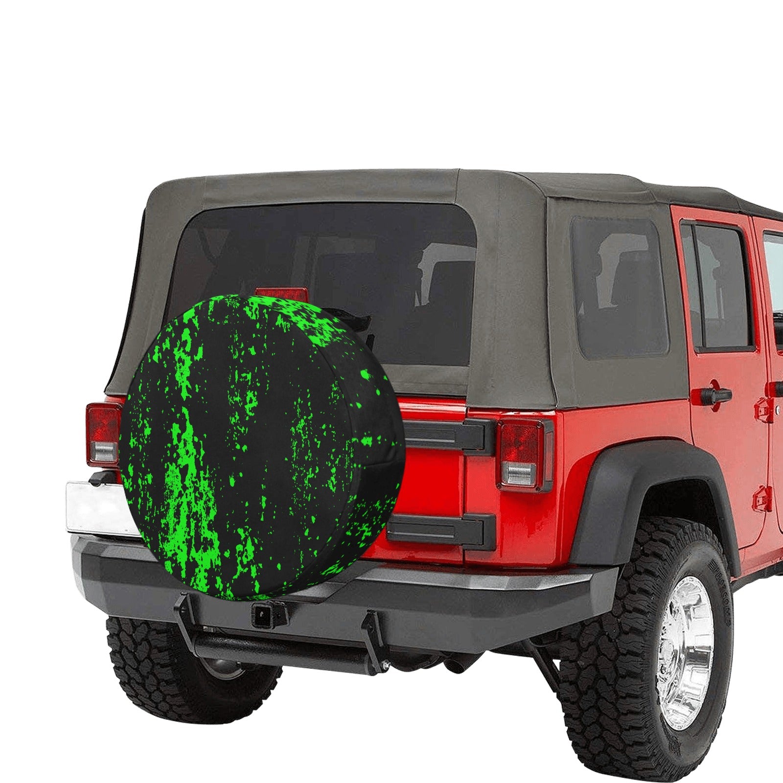 Neon Green Spray on Black Spare Tire Cover (Medium) (16")