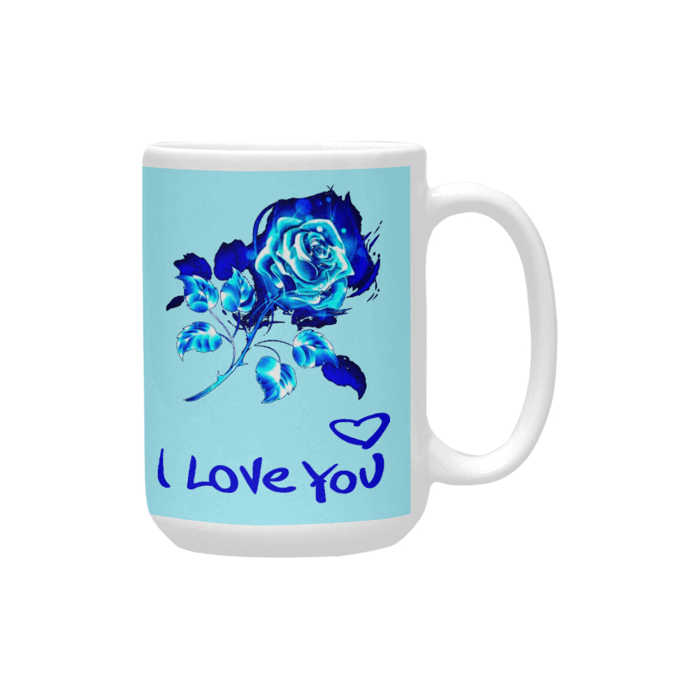 Blue Fire Rose "I Love You" 15 Oz Ceramic Mug Ceramic Mug (Made In USA)