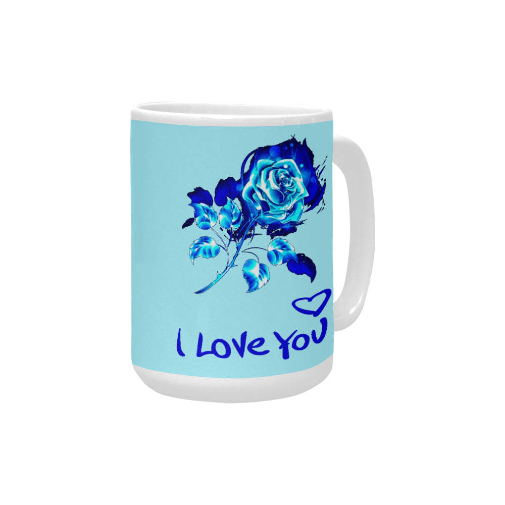 Blue Fire Rose "I Love You" 15 Oz Ceramic Mug Ceramic Mug (Made In USA)